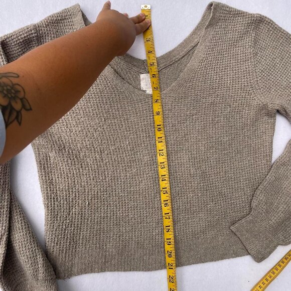 Taupe Brown Hope Rose Knit Oversized Baggy Off Shoulder Slouchy Sweater Size S - Picture 5 of 6